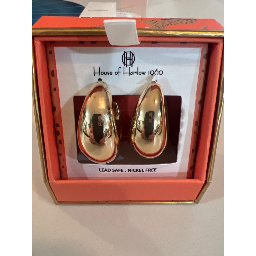 House of Harlow 1960 Gold Tone Teardrop Hoop Earrings Lead Nickel‎ Free